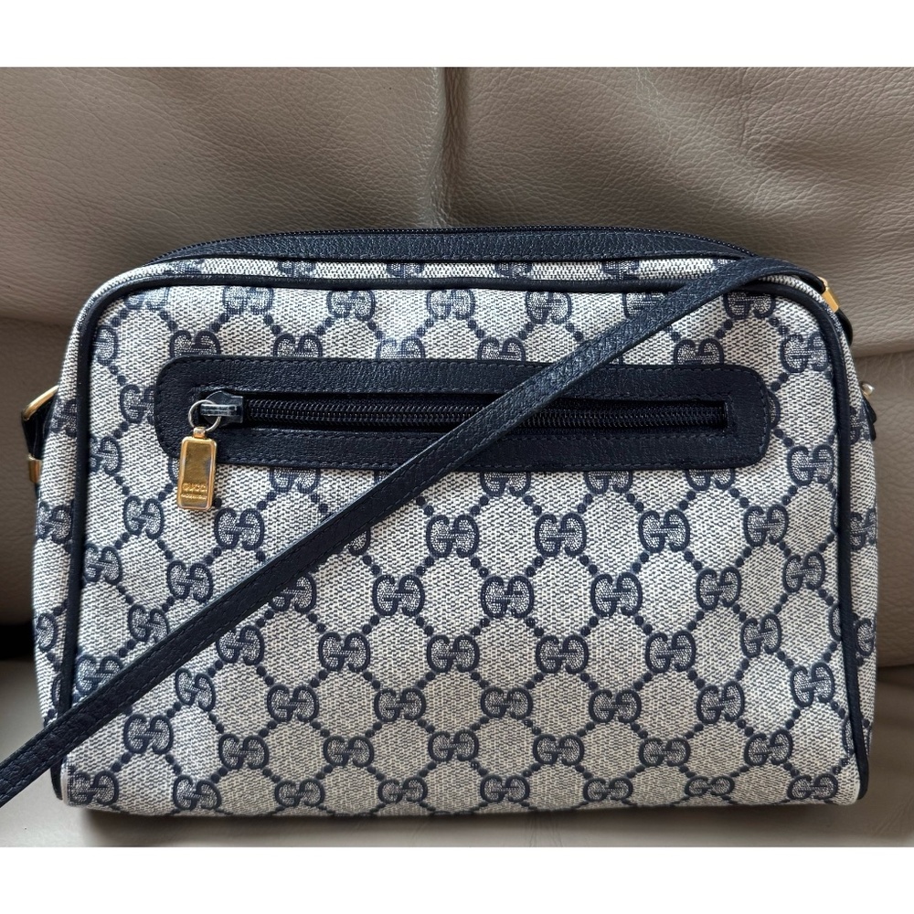 Authentic Vintage Gucci Monogram Canvas Camera Crossbody Bag with Pocket